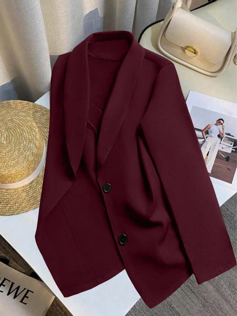 xheEMERY ROSE Chaqueta de blazer ajustada de manga larga y sexy de color negro para mujer, para inviernoxhe - Burdeos - Ver 1