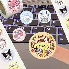 300pcs MINISO Sanrio Mixed Cartoon Character Roll Stickers Labels Tape, High-Quality Paper Printing, Strong Adhesion, Suitable For Scrapbooking, Planner, DIY Crafts, Planner Decoration, Packaging Sealing, Home Office School Supplies - Style 1 - View 2