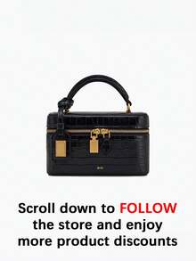 Premium Texture Classic Atmospheric Simple Solid Color Handbag, Niche Design Elegant Temperament Exquisite Popular Shoulder Bag, Daily Fashionable Multifunctional Versatile Women's Crossbody Bag, Crocodile Pattern Box Bag, Suitable For Dating, Dining, Shopping Matching And Other Occasions - Black - View 2