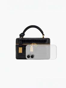Premium Texture Classic Atmospheric Simple Solid Color Handbag, Niche Design Elegant Temperament Exquisite Popular Shoulder Bag, Daily Fashionable Multifunctional Versatile Women's Crossbody Bag, Crocodile Pattern Box Bag, Suitable For Dating, Dining, Shopping Matching And Other Occasions - Black - View 5