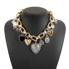1pc Metal Heart & Butterfly Pendant Necklace With Thick Chain, Suitable For Women's Daily Gothic Style Wear - Multicolor - View 2