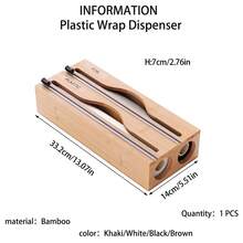 1pc 33.2*14*7cm Bamboo Wrap Dispenser, Aluminum Foil And Cling Wrap Storage Box, 2-Compartment Wrap Cutter, Natural Rectangular Shape For Cutting Cling Wrap And Aluminum Foil, Suitable For Kitchen - Back To School - Black - View 11