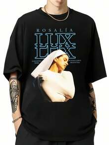Rosalías LUX Unisex Cotton T-Shirt With Gothic Graphic And Portrait, Ideal For Music Lovers. - Black - View 6