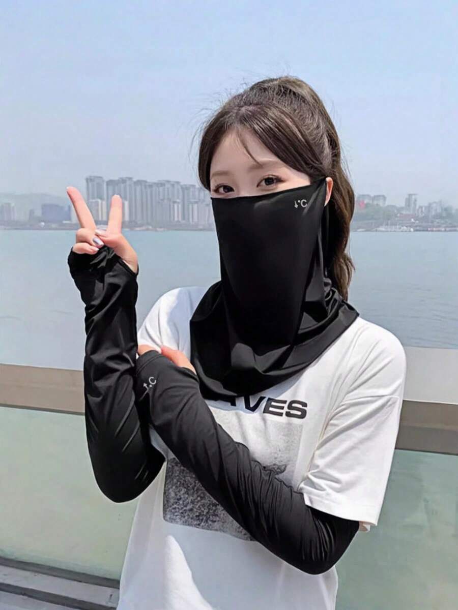 1套透气防紫外线口罩+冰丝袖套，男女通用，时尚配饰，适合户外活动、运动、徒步、钓鱼、日常穿着，适合春夏、返校季、节日礼物