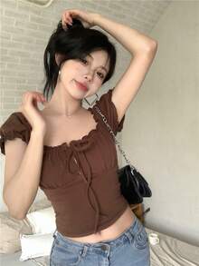 Women Tops - Dark Brown - View 3
