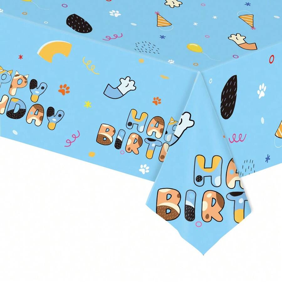 New Blue Dog Brui Party Disposable PE Tablecloth, Cartoon Theme Party Decoration - Multicolor - View 1