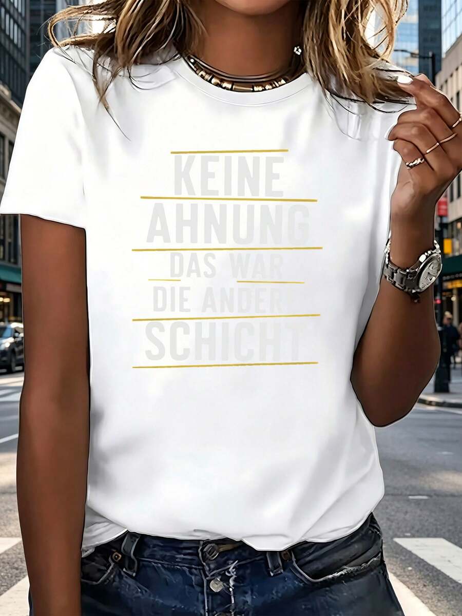 Women's T-Shirt, Blurred Image With Yellow Line Decorations, Lightweight And Breathable - 白色 - 查看 1