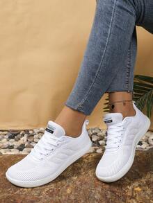 AOSEIN Women's Plus Size Wide Toe Box Lace-Up Versatile Soft Sole Breathable Striped Decor Athletic Shoes Suitable For Outdoor Sports - White - View 6