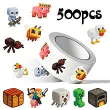 500 miếng cuộn nhãn dán dính MINISO Minecraft Pixel Game, bề mặt nhẵn bóng, độ dính mạnh dùng để gói quà, làm scrapbook, viết nhật ký, DIY thủ công, trang trí sổ kế hoạch và tác phẩm nghệ thuật - trắng - Xem 1