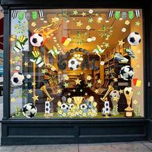 ZAWE 9 Sheets Soccer Trophy Flowers Stars Window Clings Double - Sided Reusable Static Window Decals Stickers Game Day Soccer Party Home Classroom Office Decorations - Colored - View 3