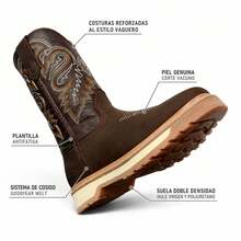 BOTA TRABAJO PUREPECHA SUELA DOBLE DENSIDAD ESTILO DE RODEO SIN CASCO - Color caoba - Ver 3