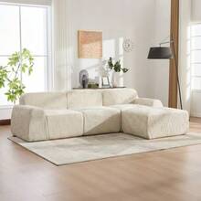 Modular Compression Sofa In Chenille Fabric, Filled With 30D High-Resilience Foam. Easy To Move And Featuring A Non-Slip Base, It Is Ideal For Living Rooms And Other Spaces. Beige - Beige - View 12