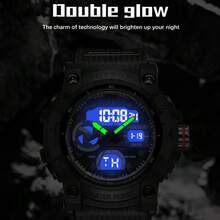 Foxbox Reloj digital militar LIGE para hombres, resistente al agua 30m, reloj de cuarzo LED, reloj deportivo, reloj grande para hombres - Negro - Ver 7