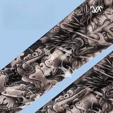 Men Summer Outdoor Cycling Motorcycle Tattoo Printed Ice Silk Sun Protection Arm Sleeves, Breathable Cooling Arm Covers For Daily Shading Use - Multicolor - View 2
