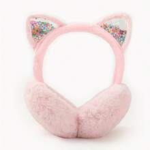 女士时尚猫耳五芒星亮片毛绒保暖耳罩，可折叠人造毛皮头带，透气渔夫帽设计，适合冬季户外活动 - 純色 - 查看 8