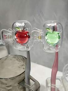 Crystal Apple Pattern Portable Toothbrush Cover, Storage Box, Toothbrush Holder, Essential Bathroom Accessory For Home, Business Travel, Daily Use, Outdoor Travel, Mother's Day Gift, Easter Gift, Spring/Summer Essential, Suitable For Couples, Back To School Gift - Multicolor - View 2