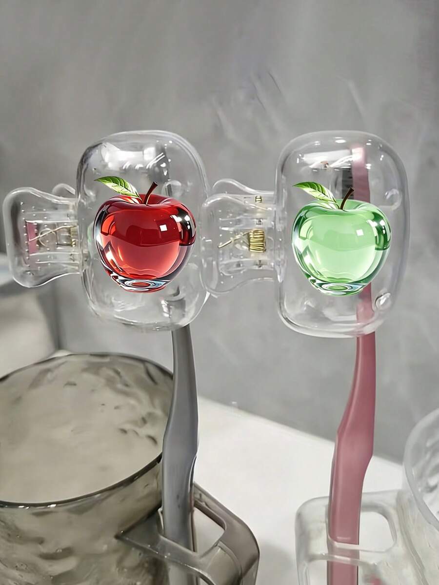 Crystal Apple Pattern Portable Toothbrush Cover, Storage Box, Toothbrush Holder, Essential Bathroom Accessory For Home, Business Travel, Daily Use, Outdoor Travel, Mother's Day Gift, Easter Gift, Spring/Summer Essential, Suitable For Couples, Back To School Gift
