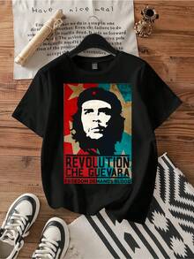Che Guevara Revolution Freedom Tee.Vintage Graphic Print Casual Cotton Short Sleeve T-Shirt - Black - View 1