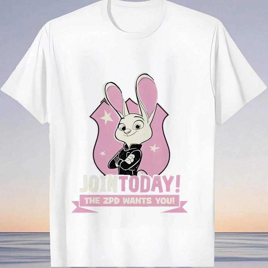 Summer Men's Zootopias Judy Pattern T-Shirt Daily Leisure And Theme Activities Wear Unisex Cotton Short Sleeves Oversized - 款式 - 查看 1