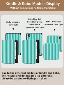青綠色條紋平板保護殼，相容 iPad 9.7/10.2/10.5/10.9/12.9/Pro 11、第 10 代，相容 Galaxy Tab S6 Lite 10.4 吋，相容 Kindle Paperwhite 第 12 代 2024、Kindle (第 11 代) 2022、Clara，柔軟防摔，智能支架/自動喚醒/睡眠 - 彩色 - 查看 11
