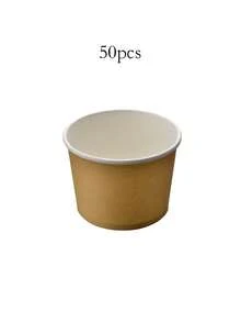 10/20/50pcs Brown Paper Ice Cream Cups With White Rim, Brown Paper Bowls, Top Diameter 3.5", Bottom Diameter 2.95", Height 2.4", Suitable For Ice Cream, Yogurt, Dessert, Party, Picnic, Family Gathering, Holiday, Event Container, Unisex - True Colors - View 6