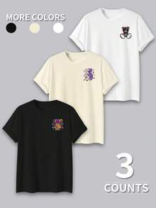 Single Garment, Not A 3-Piece Set, Set Of 1 Women's Short-Sleeved Round Neck T-Shirt With Unique Letter And Pattern Prints, Suitable For Everyday Street Wear. - White - View 9