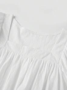 Women's Sheer Square Neck Puff Sleeve Lace Trim Blouse, Lightweight Polyester Babydoll Top, Cute Summer Vacation Going Out Shirt - 白色 - 查看 4