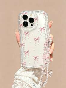 Funda protectora de teléfono con lazo transparente pintado con cadena, borde ondulado de crema, simple y antideslizante, adecuada para 11/12/13/14/15/16/17/PROMAX - Multicolor - Ver 1