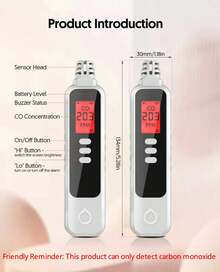 Battery Operated Handheld Carbon Monoxide Detector, Portable CO Gas Monitor With Audible Alarm, LCD Real-Time Display And Low Battery Reminder, Compact Tester For Home, Camping, Travel And Outdoor Use - White - View 2