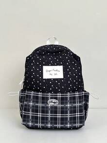 Casual Large Capacity Plaid Patchwork Side Pocket Drawstring Closure Fashionable Backpack, Suitable For School, Classes, Work, Shopping, Travel, Back To School Season - Multicolor - View 3