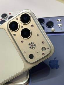 Compatible With Apple 17Promax Lens Base Film, Ins Style 3D Adhesive Drill, Apple 17Pro Electrostatic Adsorption All Inclusive Protective Sticker, IP17pm High-End Heavy-Duty Decorative Scratch Resistant Transparent Lens Protective Film - Flowers - View 6