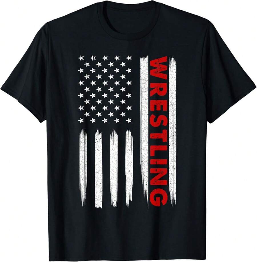 Cool Wrestling USA Design For Men Women Wrestling Gift Unisex T-Shirt - 黑色 - 查看 1