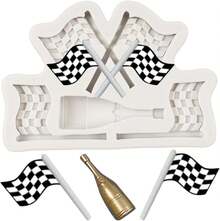 Racing Car Flag Champagne Bottle Silicone Fondant Mold For Cake Decorating Chocolate Candy And Polymer Clay Crafting - Style a - View 9
