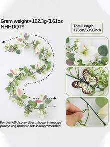 1/2件裝 百合蝴蝶蜻蜓藤蔓 68.9英吋 春季吊掛花卉花環 綠植蝴蝶裝飾，適用於婚禮派對背景牆、拱門、花園、門廊、牆面、樓梯、壁爐、餐桌，居家季節性裝飾，母親節禮物 - 百合蝴蝶蜻蜓藤條 - 查看 4