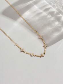 1 pieza Collar con colgante de flor de 5 hojas de acero inoxidable para mujer, chapado en oro de 18K, joyería de moda - Dorado - Ver 4