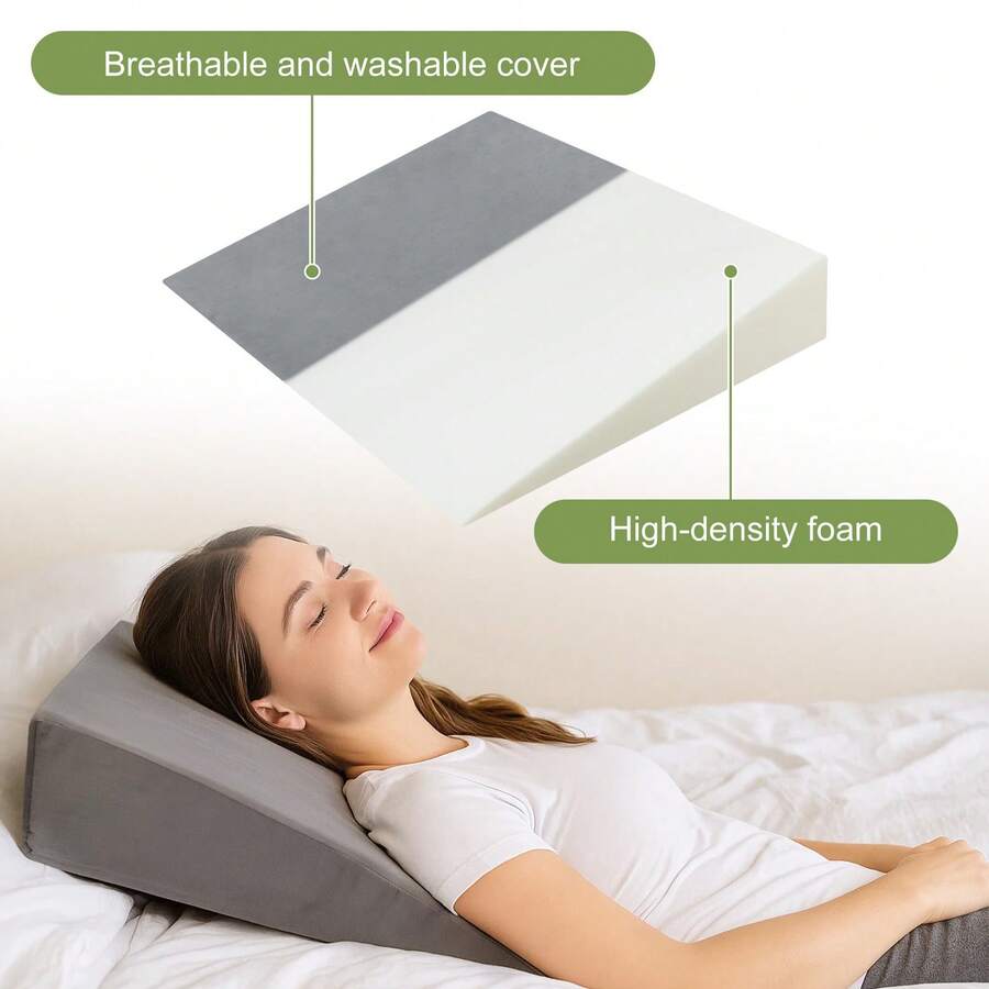 Wedge Cushion For Bed And Sofa – Memory Foam Back Support Pillow, Reading - Grey (80cm) - View 1