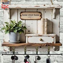 [2DFlat] Vintage Distressed Wooden Key Holder With 4 Metal Hooks, 1 Piece, Multifunctional Wooden Home Key Rack, Wall Decor, Entryway Decor, Room Decor, Villa Decor, Year-Round Home Decor - Multicolor - View 11