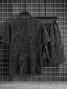 GRDR Men's Printed Washed Crew Neck Short Sleeve T-Shirt And Drawstring Shorts Casual Set - Black - View 8