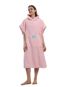 Absorbent Surfing Cloak, Unisex, Quick-Dry Towel Changing Cloak With Hood, Adult Size, Beach Surfing Swimming Changing Robe - Pink - View 3