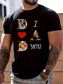 Plus Size Men's Personalized Print Fashion Casual Loose T-Shirt, Funny Father's Day T-Shirt, For Family And Friends Sports - Black - View 2