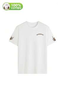 Kaos Wanita Kasual Lengan Pendek Leher Bulat Motif Leopard Mawar Gaya Ibu Keren untuk Musim Semi/Panas/Gugur - Putih - View 3