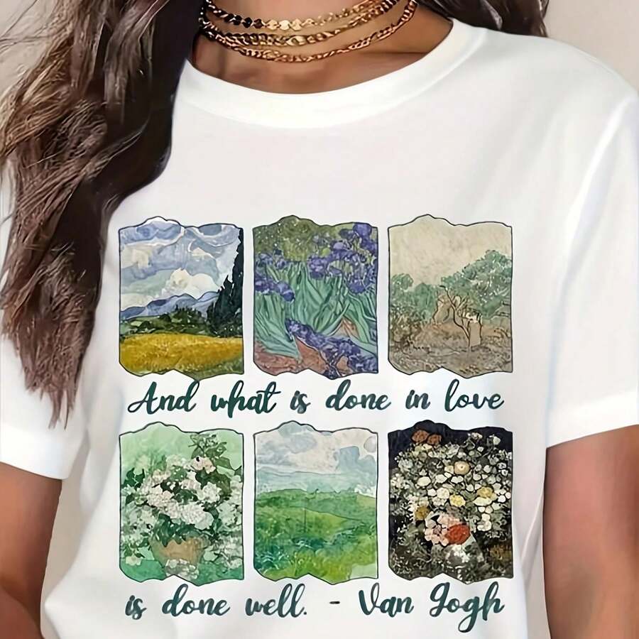 Item Picture Wos Van Art Quote T S1Hirt Is Is Well Vincent Van Paintings Vintage Floral LandsC1Ape Design Black S1Hort Sve Round Neck Breathable With Starry Night S Portrait - 白色 - 查看 1