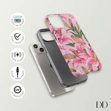 Expédition 24h depuis DE Apple 17 16 15 FLEUR DE LYS rose, Étui de téléphone à ambiance florale pour IPhone 16 15 14 13 12 11 Pro Max Mini Xr Xs X Plus, Galaxy S24 S23, Pro XL 23 24 25 26 - 1 image couleur - Voir 2