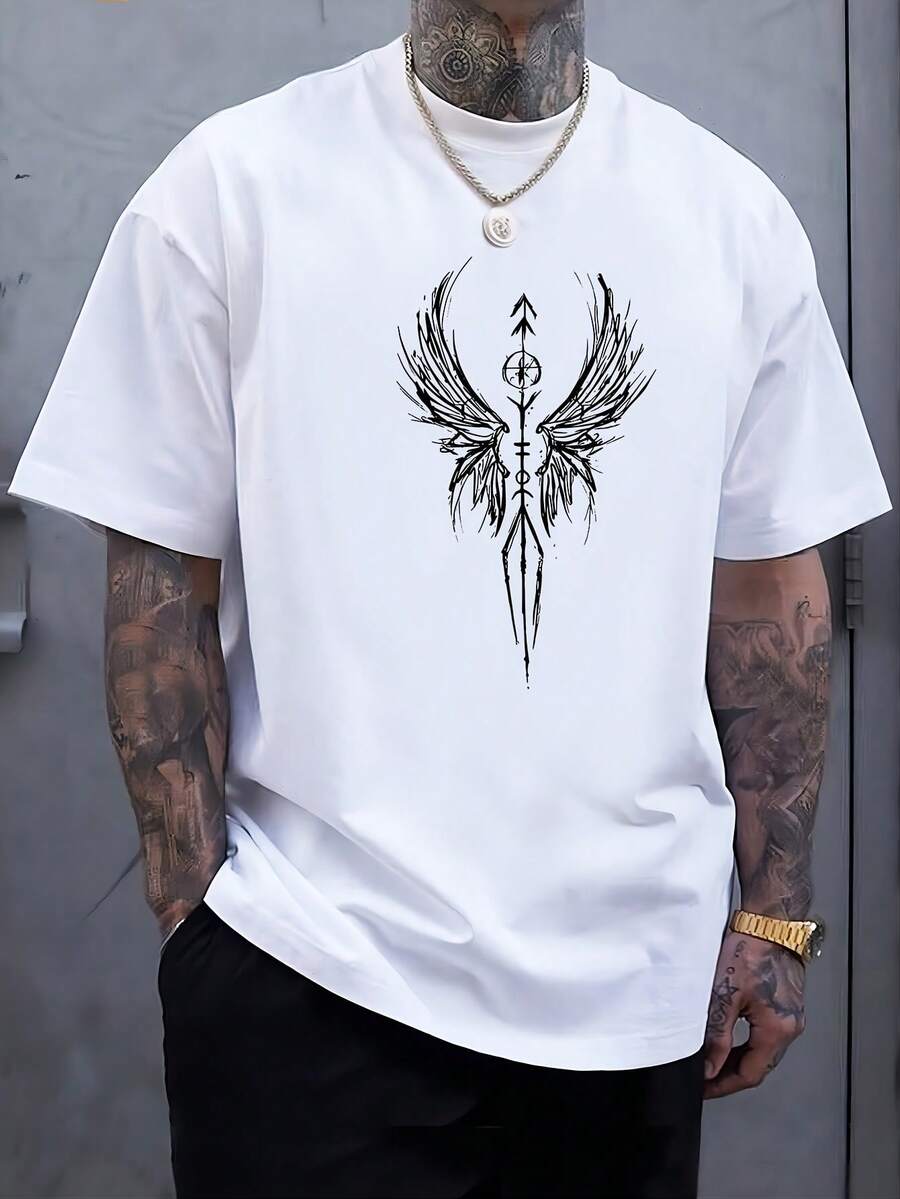 Camiseta casual de cuello redondo para hombre de talla, camiseta básica para hombre, top versátil, ropa de verano para hombre. - Blanco - Ver 1