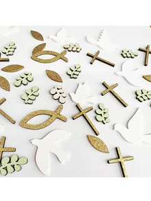 70pcs/5pcs Baptism Theme Table Confetti - Featuring Fish, Cross, Leaf And Dove Designs. Perfect For Spring And Summer Occasions - Including Baptism, Wedding, Birthday Party, Graduation, Theme Party And Baby Shower - Ideal For Baptism Supplies And First Communion Church Decor. - One Size Fits All - View 4