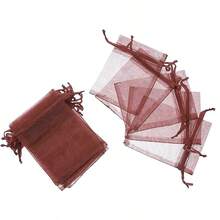 Organza Gift Bags, Drawstring Sides Transparent Organza Small Mesh Net Jewelry Gift Bags, Suitable For Wedding/Party/Candy/Christmas/Gifts (50pcs) - Coffee Brown - View 4