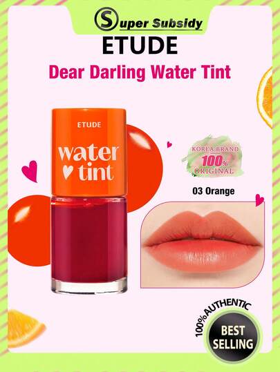  ETUDE HOUSE Dear Darling Water Tint Lip Color 03 Orange, Vivid And Bright Color, Long-Lasting And Non-Transferring, Moisturizing Lip Tint, Lightweight Texture, Glossy Finish, For Daily Use, Korean Cosmetics, Gift Set 9g/0.31oz