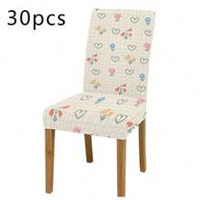 1pc/2pcs/4pcs/6pcs/30pcs Stretch Dining Chair Cover Universal Size High Elastic Polyester Cottagecore Checkered Background With Heart And Flower Print Full Coverage Stain Resistant Washable Removable - Multicolor - View 13