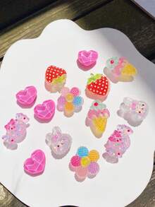 14pcs Pink (Flower, Candy, Ice Cream, Strawberry, Heart) Shoe Decoration DIY Accessories - Fun, Versatile Personalized Shoe Embellishments, Perfect Gift For Holidays, Parties And Special Occasions - Pink - View 5