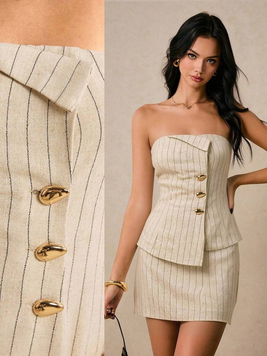 2026 Conjunto de falda y top de unicolor para mujer, top tipo bustier y minifalda set de 2 piezas, conjunto de dos piezas para mujer, conjuntos de ropa, conjunto de falda y top, conjuntos de ropa de mujer para fiestas, conjuntos de ropa de mujer, conjuntos de dos piezas, conjuntos de ropa informal para ir de paseo, conjuntos de ropa para ir de fiesta - Albaricoque - Ver 1